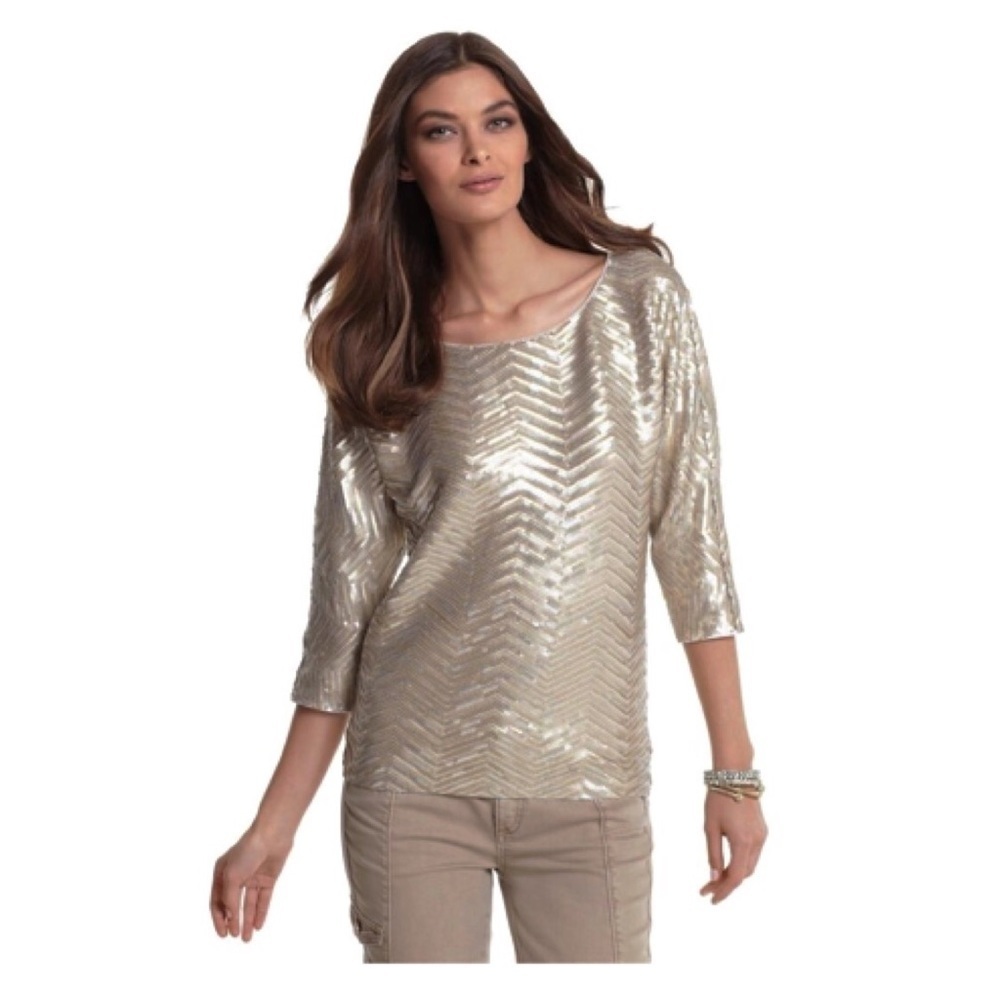 White House Black Market Silver/Gold Sequin Top - Size Small